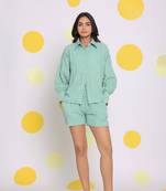 Light green shirt and shorts two piece set summer casual co-ord set