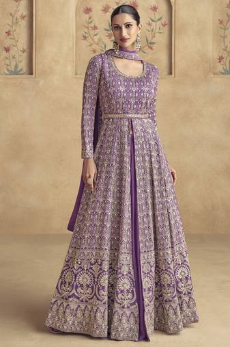 Lavender georgette embroidered anarkali suit