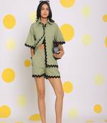 Green zig zag lace buttoned relaxed collared shirt and shorts linen co-ord set