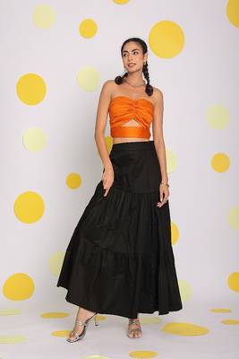 Orange tube bralette and black maxi skirt 100% cotton  resort wear co-ord set 1
