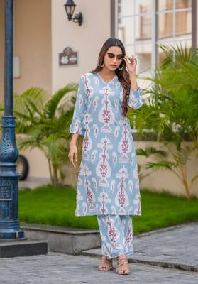 Floral Printed Straight Kurta with Palazzo 3