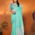 Green pure linen bollywood plain saree with silver zari border