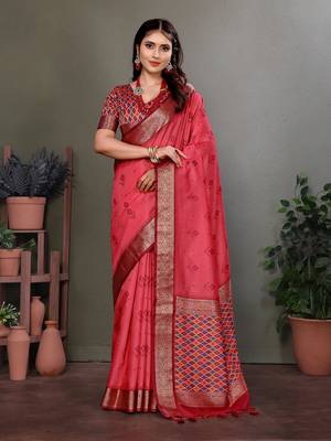 Carrot red soft silk woven designed patola saree 1