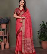 Carrot red soft silk woven designed patola saree