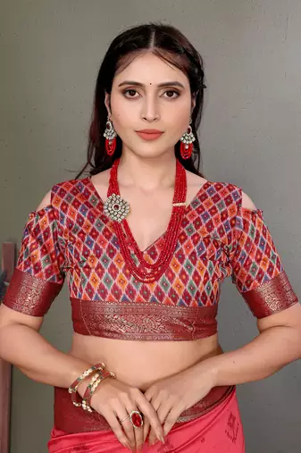 Carrot red soft silk woven designed patola saree