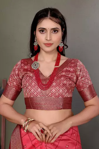 Carrot red soft silk geometric designed patola saree