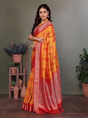 Orange soft silk floral designed patola saree 3