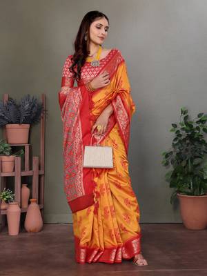 Orange soft silk floral designed patola saree 4