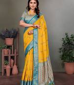 Yellow soft silk woven designed patola saree