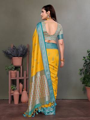 Yellow soft silk woven designed patola saree 3