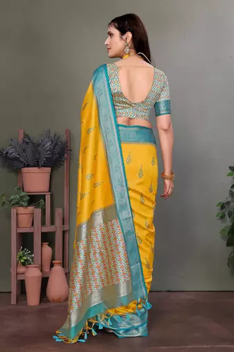 Yellow soft silk woven designed patola saree