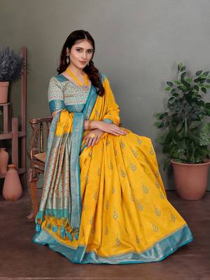Yellow soft silk woven designed patola saree 4