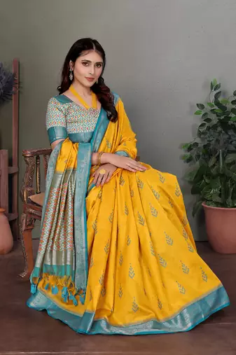 Yellow soft silk woven designed patola saree