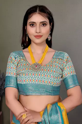 Yellow soft silk woven designed patola saree