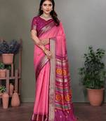Pink soft silk floral designed banarasi saree
