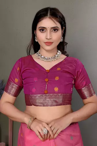 Pink soft silk floral designed banarasi saree