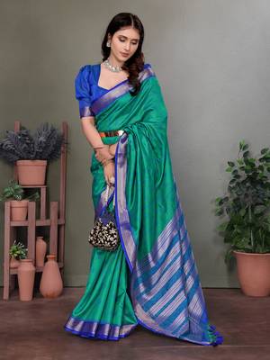 Peacock green soft silk woven designed patola saree 2