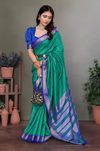 Peacock green soft silk woven designed patola saree