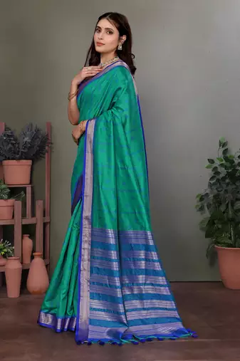 Peacock green soft silk woven designed patola saree