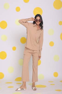 Beige shirt and pant two piece set summer everyday wear co-ord set 3