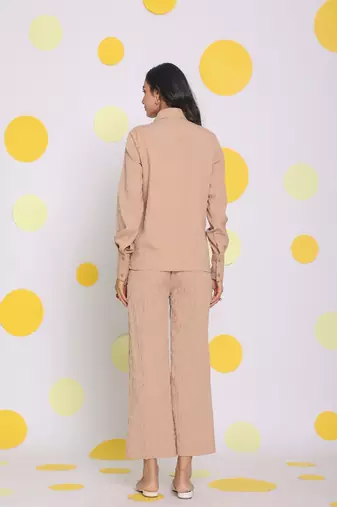 Beige shirt and pant two piece set summer everyday wear co-ord set
