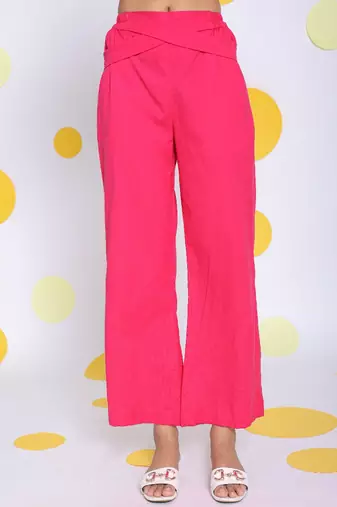 Hot pink shirt and pant 2 piece set summer relaxed linen co-ord set