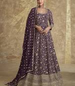 Violet georgette embroidered anarkali suit