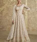 Off white georgette embroidered anarkali suit