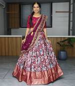Multicolor Silk Kalamkari Printed Lehenga