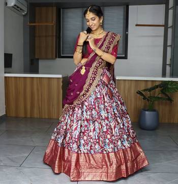 Multicolor Silk Kalamkari Printed Lehenga 3