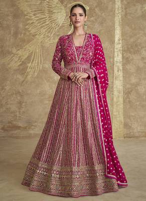 Pink georgette embroidered anarkali suit 1