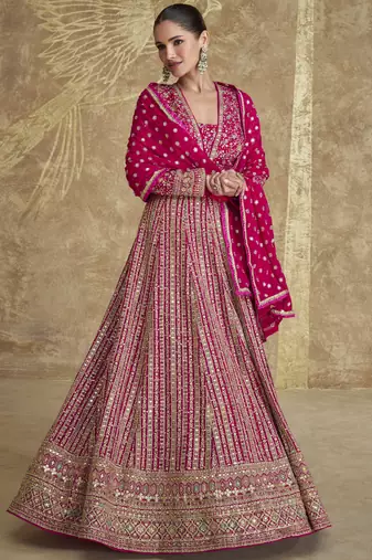 Pink georgette embroidered anarkali suit