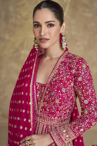 Pink georgette embroidered anarkali suit