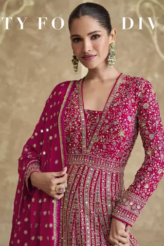 Pink georgette embroidered anarkali suit