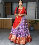 Purple Silk Printed Lehenga Set