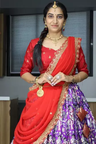 Purple Silk Printed Lehenga Set
