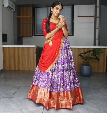 Purple Silk Printed Lehenga Set 3