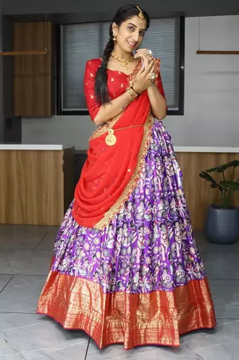 Purple Silk Printed Lehenga Set