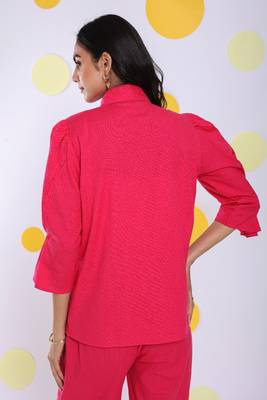 Hot pink shirt and pant 2 piece set summer relaxed linen co-ord set 5
