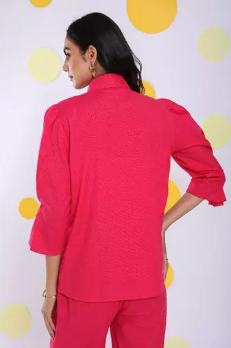 Hot pink shirt and pant 2 piece set summer relaxed linen co-ord set