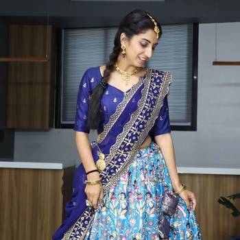 Turquoise Silk Printed Semi-Stitched Wedding Lehenga Choli  2