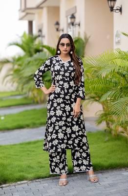 Floral Printed Straight Kurta with Palazzo 3