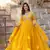 Yellow georgette sequins zari embroidered falred gown with heavy dupatta