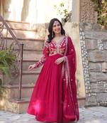 Pink georgette sequins zari embroidered falred gown with heavy dupatta