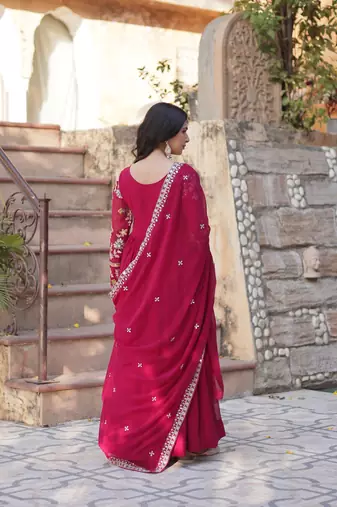 Pink georgette sequins zari embroidered falred gown with heavy dupatta