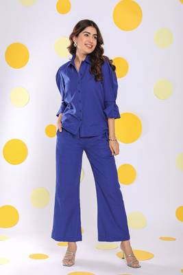 Royal blue shirt and pant 2 piece set summer relaxed linen co-ord set 3
