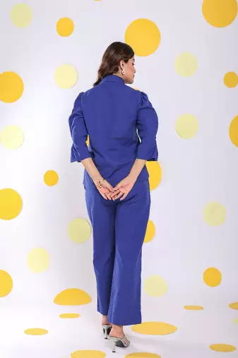 Royal blue shirt and pant 2 piece set summer relaxed linen co-ord set