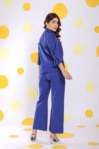 Royal blue shirt and pant 2 piece set summer relaxed linen co-ord set