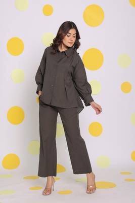 Grey buttoned shirt and pant two piece set relaxed linen co-ord set 3
