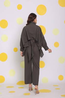 Grey buttoned shirt and pant two piece set relaxed linen co-ord set 4